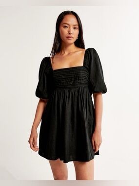 Abercrombie & Fitch Emerson Poplin Puff Sleeve Mini Dress Size XS Tall Black